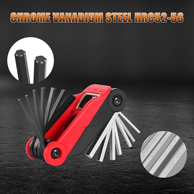 14PCS Folding Allen Wrench Sets, Metric and SAE Allen Key Set, METRIC 2mm, 2.5mm, 3mm, 4mm, 4.5mm, 5mm, 6mm. SAE 5/64”, 3/32”, 1/8”, 5/32”, 3/16”, 7/32”, 1/4"