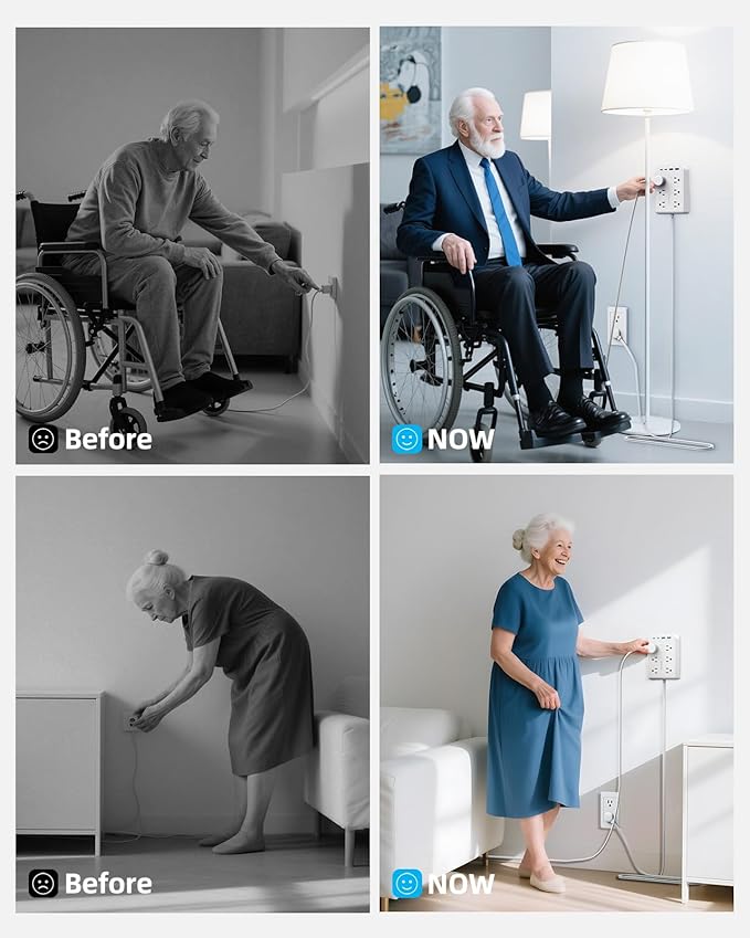 5 FT Flat Plug Extension with 4 USB(2 USB C), 6 AC Outlets Multiple Plug Expander Wall Charger, Ultra Thin Extension Cord, Power Strip Surge Protector for Home Office Kitchen. White