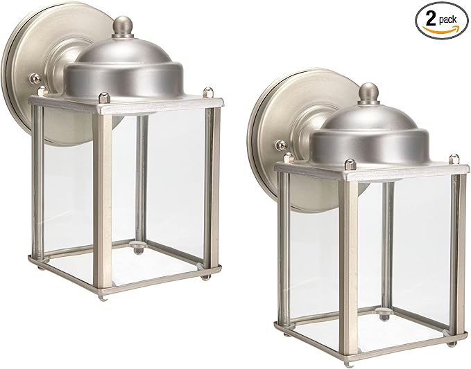 LIT-PaTH Outdoor LED Wall Lantern, Wall Sconce as Porch Lighting Fixture, 5000K Daylight White, 9.5W 800 Lumen, Aluminum Housing Plus Glass, Nickel Finish-2 Pack