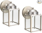 LIT-PaTH Outdoor LED Wall Lantern, Wall Sconce as Porch Lighting Fixture, 5000K Daylight White, 9.5W 800 Lumen, Aluminum Housing Plus Glass, Nickel Finish-2 Pack