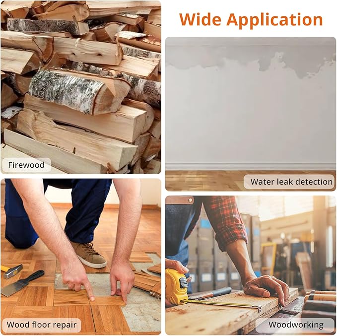 Proster Rechargeable Moisture Meter with Tri-Colour Display – Wall Damp Meter with Visual & Sound Alerts, Professional Damp Detector for Timber, Walls, Cement, and Building Materials