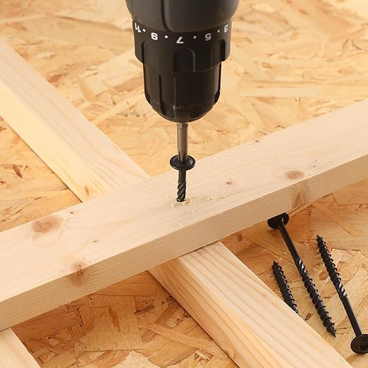 #14 x 4 Inch Lag Screws (280Pcs) 8lb. Structural Wood Screw, Black, Carbon Steel, Washer Head, Rust Resistant epoxy Coated, T30 Star Bit