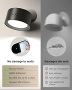 LED Wall Mounted Lights, Rechargeable Wall Sconces Lamp, 3 Color Temps & Remote and Touch, 360°Rotation Dimmable Cordless Wall Light for Study Bedroom Reading Bedside(Black, 2 Pack)