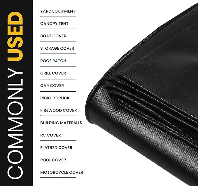 PROTARP Extra Heavy Duty 16 Mil Tarp Cover, Waterproof, UV Resistant, Rip and Tear Proof, Poly Tarpaulin with Reinforced Edges for Roof, Camping, Patio, Pool, Boat. (Black 10′ X 20′)