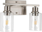 EMONG Brushed Nickel Bathroom Light Fixtures, 2-Light Vanity Light with Clear Glass Shade, Wall sconces for Hallway, Farmhouse,Bedroom Room,Kitchen