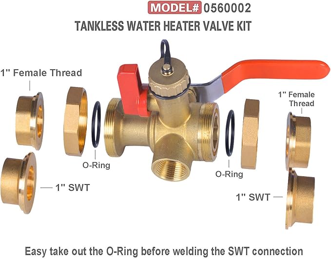 Hydro Master Tankless Water Heater Service Valve Kit with Pressure Relief Valve Included 2 pcs SWT Connections, 1-Inch IPS Isolator Clean Brass