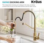 KRAUS Britt Commercial Style 2-Function Single Handle Pull Down Kitchen Faucet in Spot-Free Brushed Brass, KPF-1693BB