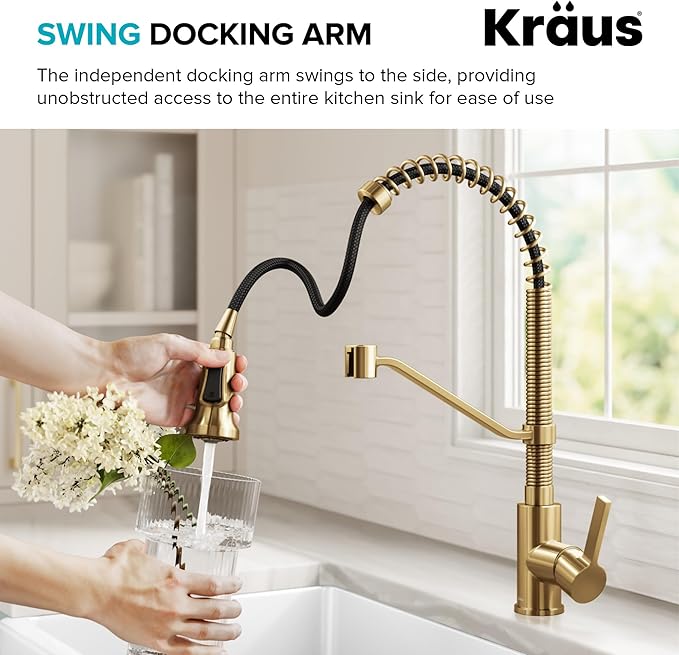 KRAUS Britt Commercial Style 2-Function Single Handle Pull Down Kitchen Faucet in Spot-Free Brushed Brass, KPF-1693BB