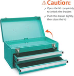Amazon Basics Steel Tool Box Storage and Organization Drawers, 18.11 x 8.66 x 9.45 in, Turquoise Powder Coated Finish