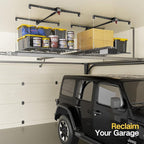 Overhead Garage Storage Rack for 10-12 ft Ceiling, Heavy-duty 4x4 FT Garage Ceiling Storage Racks with Safety Lock, Ideal for Storage Mounted Lift System and Storage Organizer, 250lbs Capacity