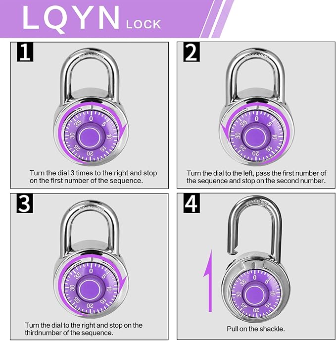 Combination Lock, LQYN Standard Dial Combination Lock, Pack of 60; Purple Turnplate, 2 in. Wide, Fixed Three Digital Combination, for School, Gym & Locker, Toolbox, Gate