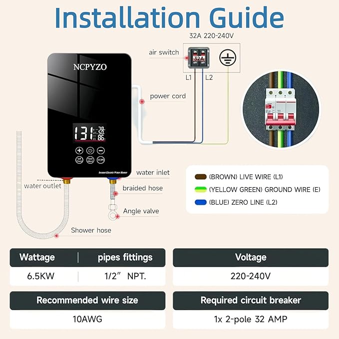 Tankless Water Heater Electric 240V-7000W. Instant Water Heater for Kitchen、Bathroom、Under Sink.On Demand Hot Water Heaters Electric with Digital Display.Continuous Flow Point of Use On Demand Heating
