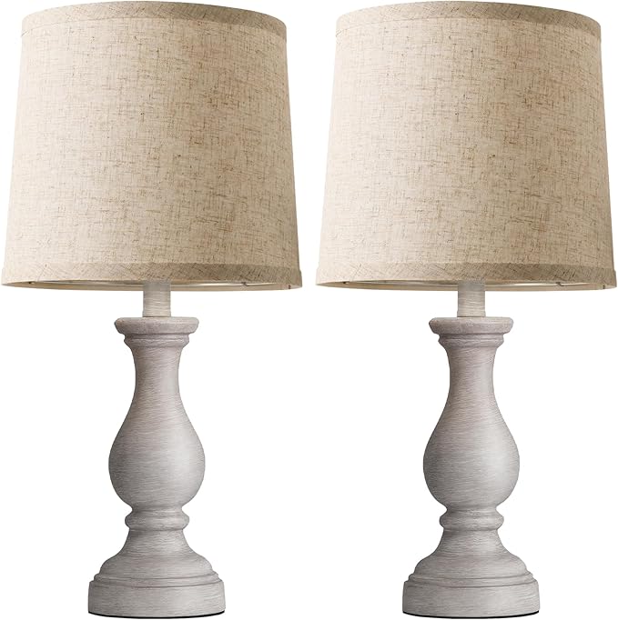 Seealle Farmhouse Table Lamps Set of 2 - Rustic Bedroom Lamps for Living Room, 22" Boho Bedside Lamp for Night Stands End Table Office Desk Lamp Nightstand Clearance Decorating with Linen Shades