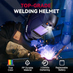 ARCCAPTAIN Large View 3.94" x 3.66" True Color Auto Darkening Welding Helmet with Light, Solar Powered Welding Hood, 4 Arc Sensor Wide Shade 4/5-9/9-13 for Stick MIG TIG Cut