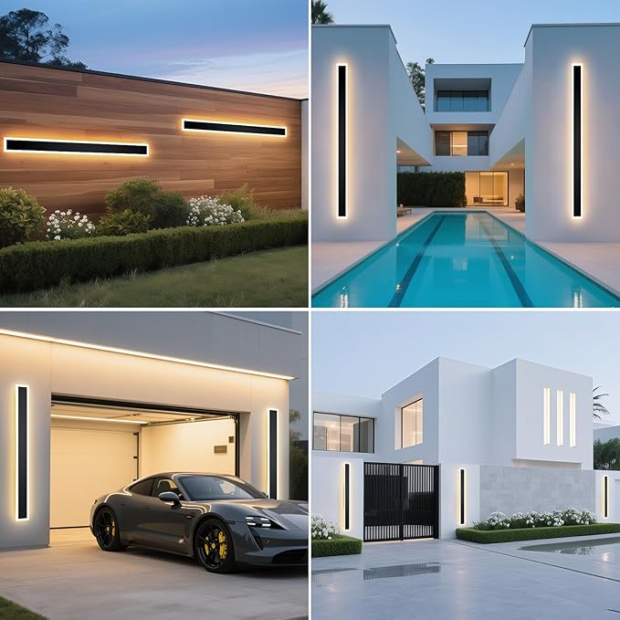 2 Pack 47.2 inch Modern Led Outdoor Wall Light, 3000K-6000K 10%-100% Dimmable Lights for Outside, IP65 Waterproof Wall Sconce Light with Remote Control for Porch,Hallway, Garage,Patio,Stairway,Yard