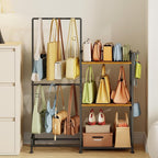 Purse Storage Organizer for Women, 3-Tier Max Purse Storage Stand Rack Holder & Bag Shelf for Closet,12 Fixed Hooks& 3 Side Hooks,Keeping Purses Visible,Purse Display & Bag Organizer for Various Bags