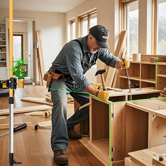 Laser Level Pole 13.8 foot/4.2m With 5/8&1/4 interface screws (6.25 inches/2.36 inches) thread for Rotary and Line Lasers,with multifunctional gimbal