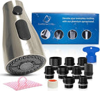 Kitchen Faucet Head Replacement – Pull-Down Sprayer for Moen, Delta| 3-Mode Sink Faucet Spray Head with 9 Adapters, Brushed Nickel, Kitchen Sink Sprayer Replacement.