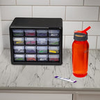 Akro-Mils 16-Drawer Plastic Drawer Storage Cabinet for Garage Organization, Beads, Makeup Organizer, Building Bricks Storage, Teacher Toolbox, 10-1/2-Inch W x 6-1/2-Inch D x 8-1/2-Inch H, 10116 Black