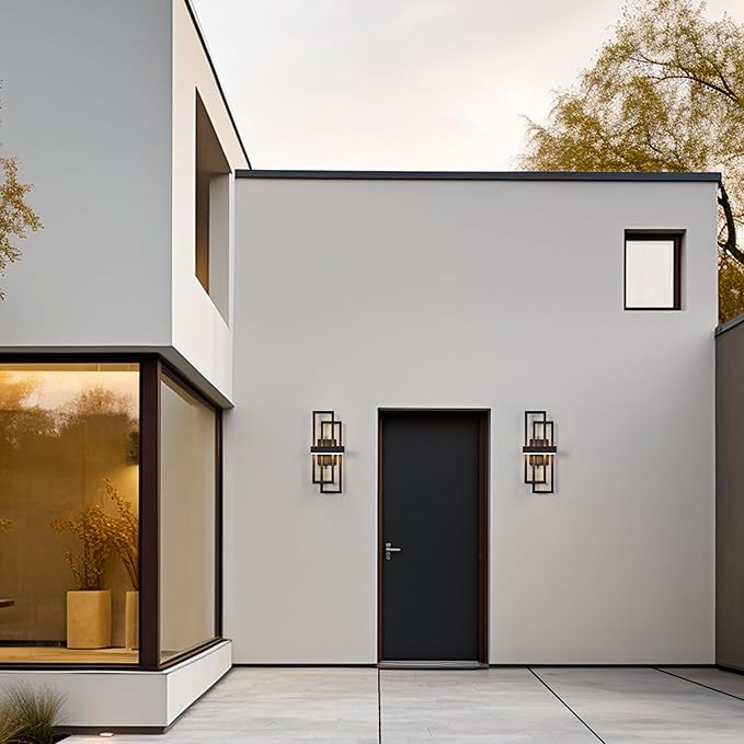 LamQee 20 Inch Modern Outdoor Wall Lights, Integrated LED 1000LM Exterior Lighting Fixture Dual Rectangle Outdoor Sconce, Black Metal Wall Mount Porch Light Outside Lamp for House Garage Door Patio