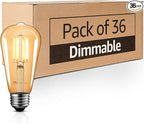 MASTERY MART 36 Pack Dimmable Vintage E26 LED Light Bulb, 2200K Warm White 5.5W (60 Watt Equivalent), Glass ST19 Antique Edison Style, 400LM, Decorative Filament Bulb, UL and Energy Star