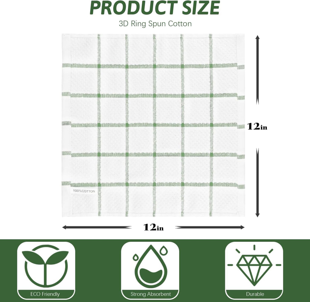 Nialnant 8 Pack Dish Cloths for Washing Dishes, 100% Cotton Reusable Cleaning Rag, Quick Drying Dish Towels for Kitchen,12x12 Inches,Green