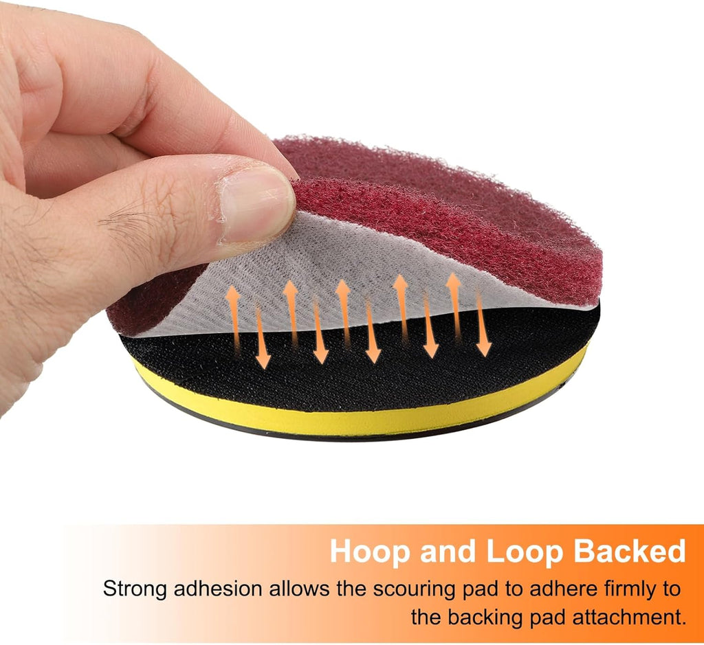 HARFINGTON 4pcs Scrubber Scouring Pads 180 400 800 1200 Grits 3 Inch Drill Power Brush Hoop and Loop Surface Conditioning Disc Drill Scuffing Disc Scrub Pads for Kitchen Cleaning, 4 Colors