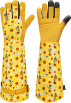 DLY Gardening Gloves for Women, Rose Gloves Gardening Thorn Proof, Long Garden Gloves for Women, Breathable Cowhide Leather Gauntlet (Medium, Yellow