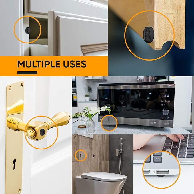 128 Self Adhesive Cabinet Door Bumpers – Sticky Black Silicone Rubber Pads for Furniture Drawers, Kitchen Cabinets, Decor, Wall Protection – Vellax