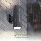 ASD 2 Light Dusk to Dawn Outdoor Wall Light Fixture | 120W E26 Bulb Socket 120V ETL Cylinder Up Down Lights | LED/CFL/Incandescent Bulb Exterior Wall Sconce | Front Door, Porch, Patio | Black, 2 Pack