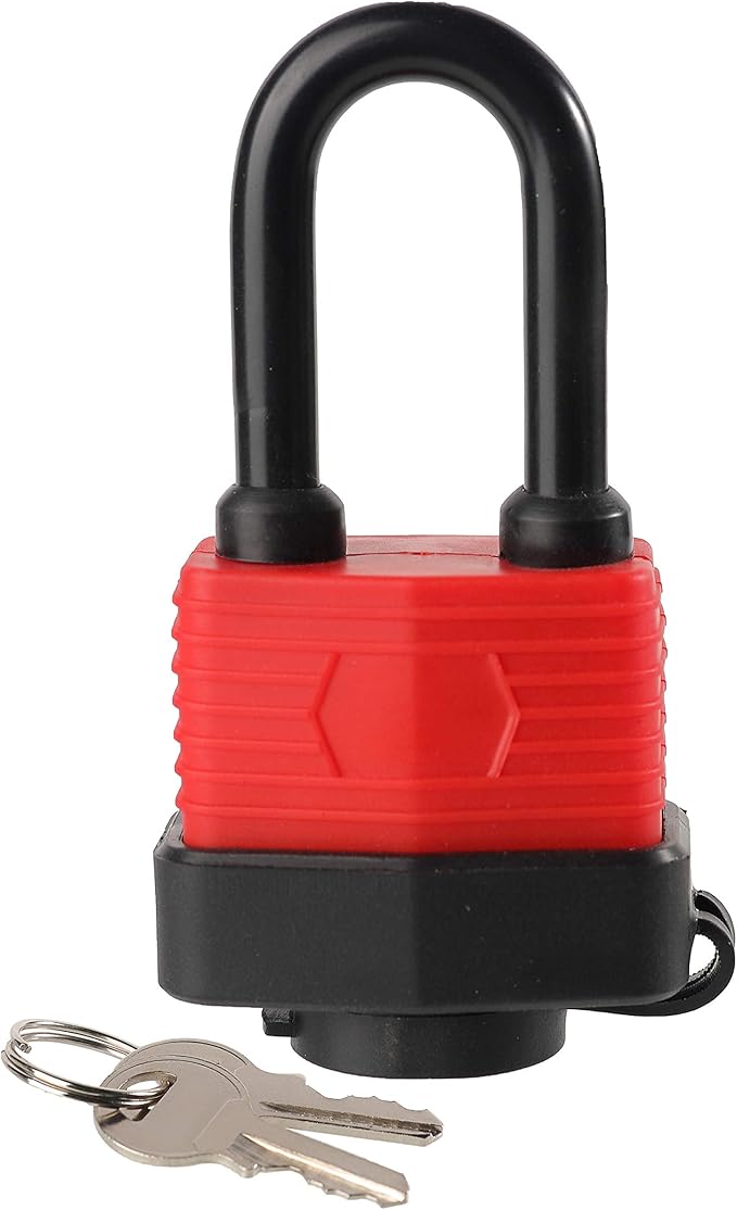 Heavy Duty Covered Laminated Steel Keyed Padlocks, Keyed Alike Locks, Waterproof Padlock for Outdoor use, 1-9/16 inch Wide Body, Long Shackle-Pack of 20