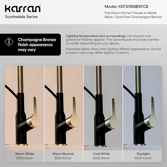 Karran Scottsdale Single-Handle Pull-Down Sprayer Commercial Style Kitchen Faucet in Matte Black/Spot-Free Champagne Bronze