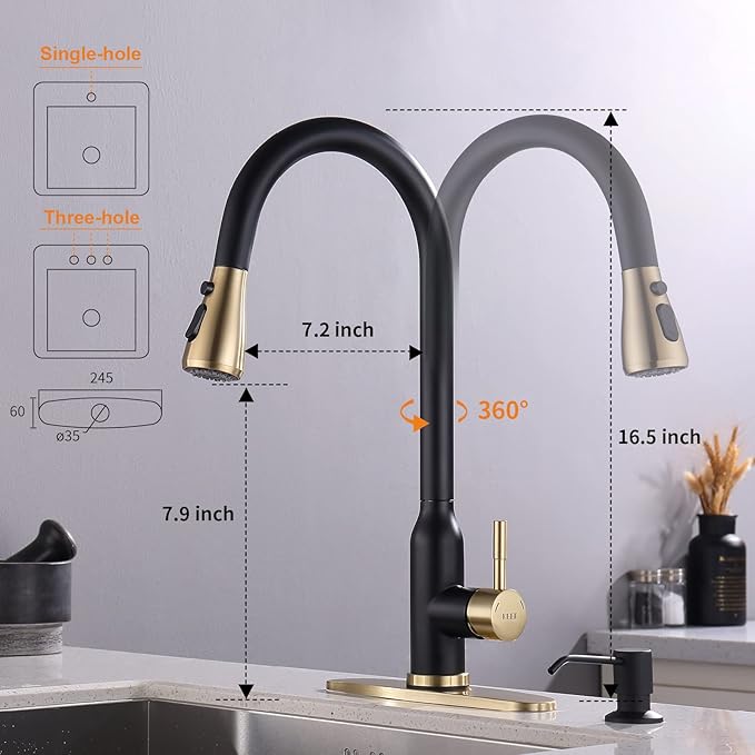Touch Kitchen Faucet,KEER Smart Kitchen Sink Faucet with Pull Down Sprayer, Touch on Activated Kitchen Bar Sink Faucet Brushed Nickel, Stainless Steel (Matte Black Gold)