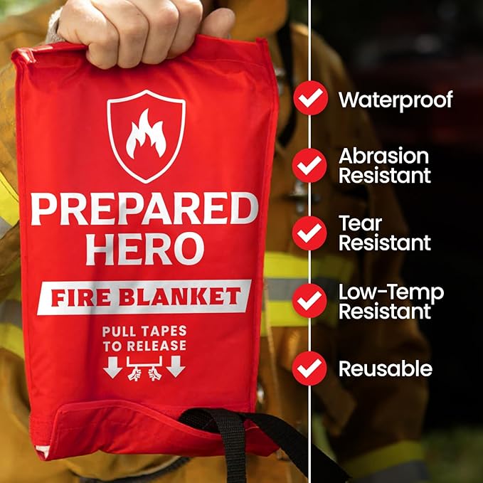 Prepared Hero Emergency Fire Blanket - 2 Pack - Fire Suppression for Kitchen, 40” x 40” Fiberglass Fire Blanket for Home