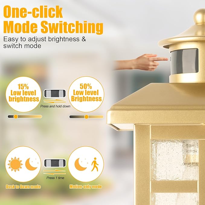 Outdoor Light Fixture Motion Sensor, Gold Waterproof Outside House Light, Modern Wall Lights, Outdoor Garage Light Dusk to Dawn Exterior Light Fixture for House, Garage, Garden