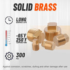 18PCS Brass Pipe Fitting,1/8" 1/4" 3/8" 1/2" 3/4" NPT Male Square Head Plug Brass Cored Plugs Fittings for Boat,Gas,Drain Plug