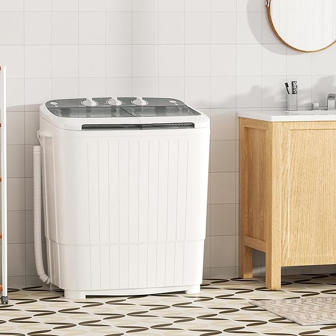 Superday Portable Washing Machine, 17.6lbs Mini Washing Machine and Spin Dryer Combo, Mini Twin Tub Laundry Machine for Camping, Apartments, Dorms, College Rooms, RV, Delicates, Grey