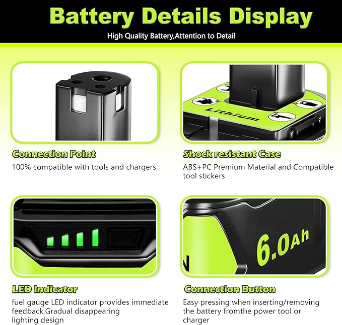 Replacement for Ryobi 18V Battery: 2 Pack 6.0Ah for Ryobi Lithium 18v Battery P108 P102 P107 P109 Cordless Power Tools Fits Craft Creator