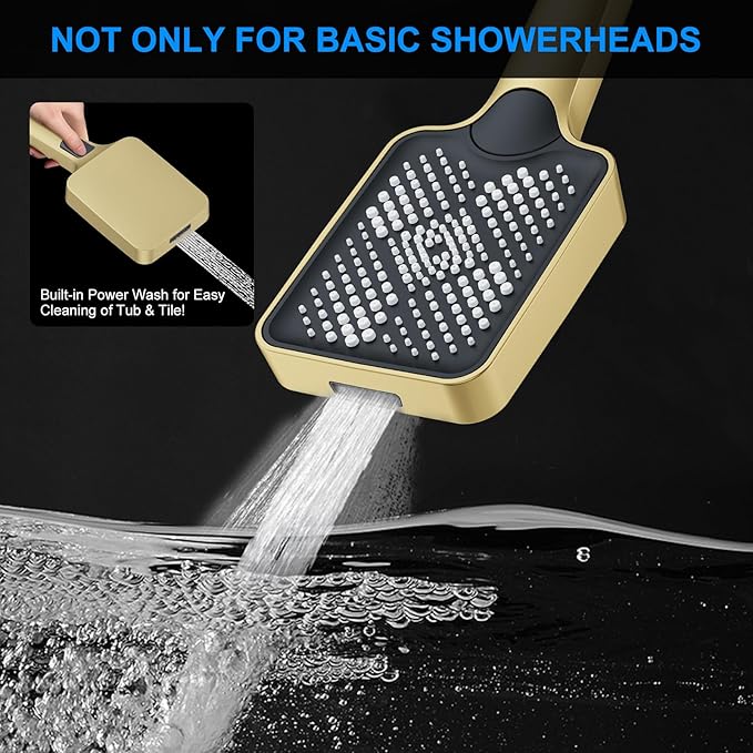 Shower Faucet Set, 10" Wall Mount Rainfall Shower System with 2 Rain Shower Head and Multi-function Handheld Head Push Button Diverter Shower Faucet Trim Kit Brushed Gold