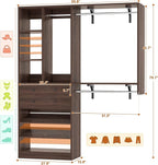 Closet System - 5FT Small Closet System with Drawers, 60" Closet Organizer System with Reversible Hanging Shelving, Closet Systems for Small/Walk-in Closets, Black Walnut