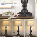 27.5" Tall Table Lamp for Living Room,Farmhouse Vintage Bedside Nightstand Lamp with USB C+A Ports & AC Outlet,3-Way Dimmable Touch Control Retro Black Lamp for Bedroom,Single Black