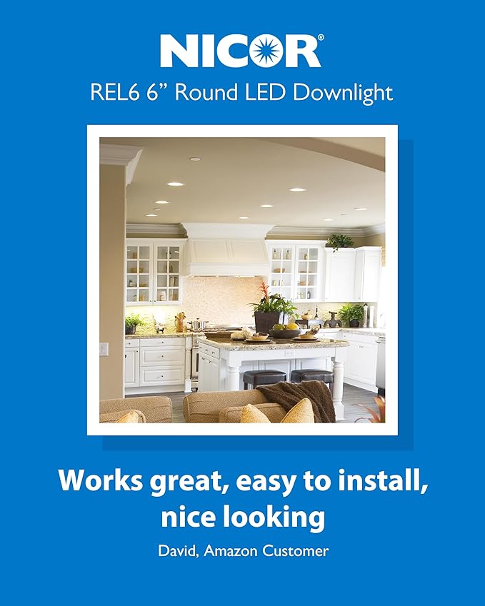 NICOR DLR56609120SWH DLR56(v6) 5/6-inch White 900 Lumen Selectable Recessed LED Downlight