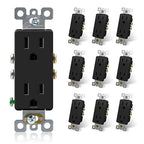 ELEGRP Decorator Receptacle, 15A 125V Standard Electrical Wall Outlet, 2 Pole 3 Wire, No-Tamper Resistant, NEMA 5-15R, Self-Grounding Residential Grade Outlet, UL (Glossy Black, 10 Pack)
