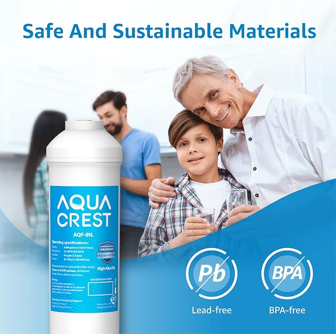 AQUA CREST 5 Years Capacity -Inline Water Filter for Refrigerator with 1/4-Inch Direct Connect Fittings, Idea for Ice Maker, RV, Refrigerator, RO System, In Line Water Line Filter, Reduces PFAS/PFOA