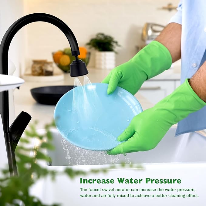 Faucet Sprayer Attachment with 2 Ball Joint, Big Angle Swivel Kitchen Sink Faucet Head Replacement, 4 Spray Models, 55/64-27UNS Famale Thread, Male Thread Adapter Included, Black