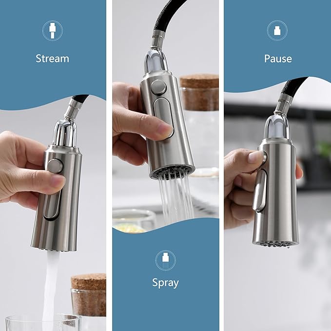 Brushed Nickel Kitchen Faucets, Brass 22 inch Commercial High Arc Single Handle Kitchen Faucets for Pull Down Sprayer Modern Spring with Deck Plate