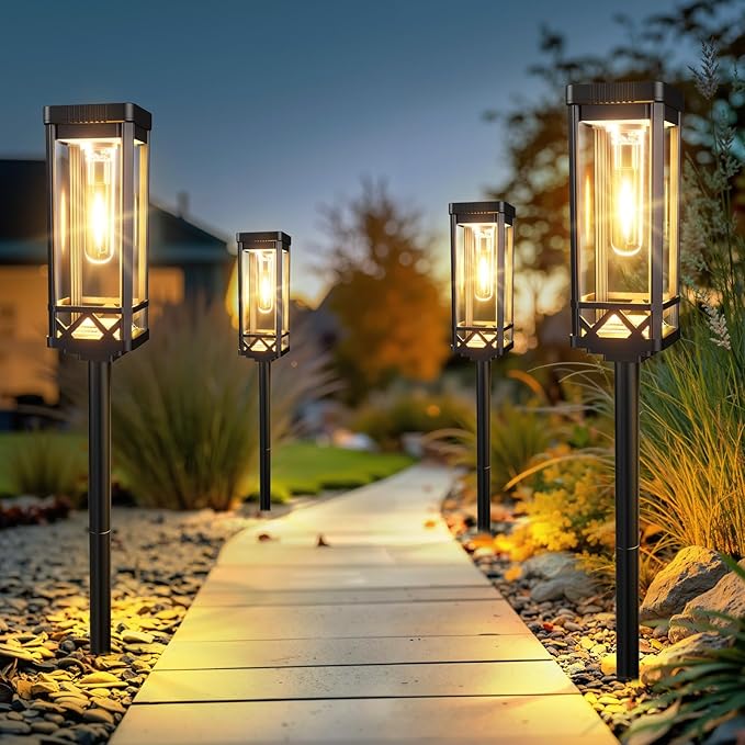 KOOPER Taller Solar Pathway Lights Outdoor, 4 Pack Upgraded Brighter Solar Garden Lights Solar Powered, Up To 15 Hours Outdoor Solar Lights for Yard Landscape Lighting Path Walkway Driveway Sidewalk