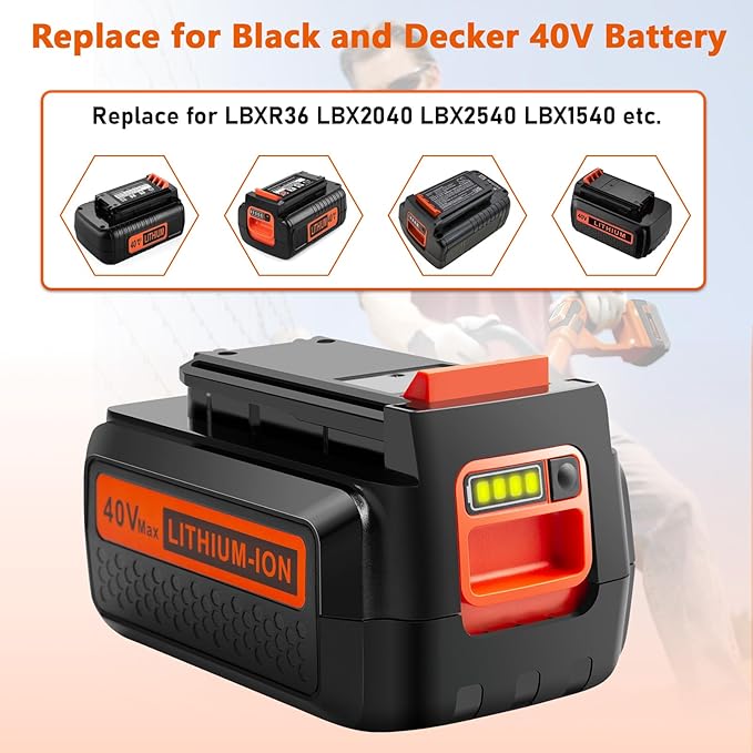 40V 3000mAh Replace Long-Lasting Battery for Black and Decker 40V Lithium Battery, Compatible with Black and Decker 40 Volt LBXR36 LBX2040 LBX2540 LBXR2036 and Power Tools