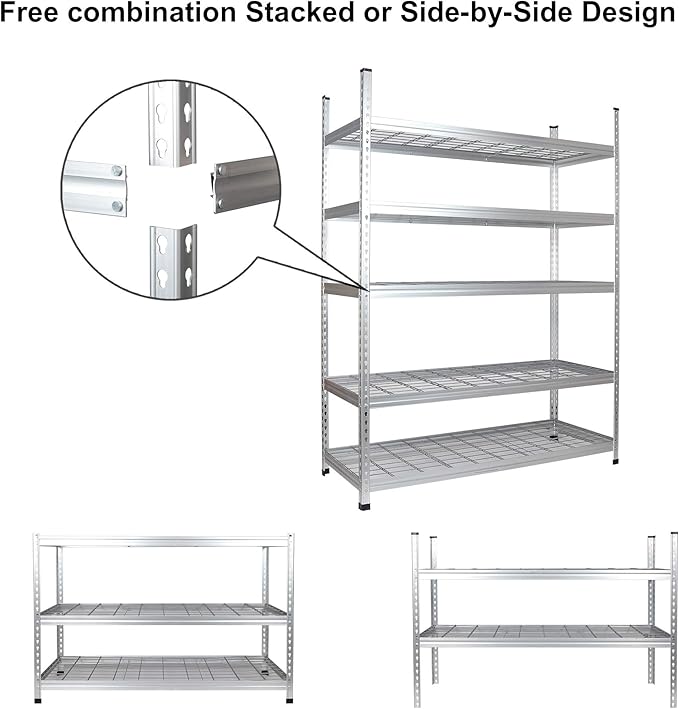 Amazon Basics 4000IBS Heavy Duty Adjustable Storage Shelving Unit, 5 Shelf, High-Grade Aluminum, Silver, 60 x 24 x 78 Inch