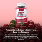 2 Pack Vegan Iron Supplement for Women, with Vitamin A, C, B6, B12, Folate and Zinc, Energy Boost, Sugar Free, No After Taste - Delicious Cherry Flavor, 120 Count